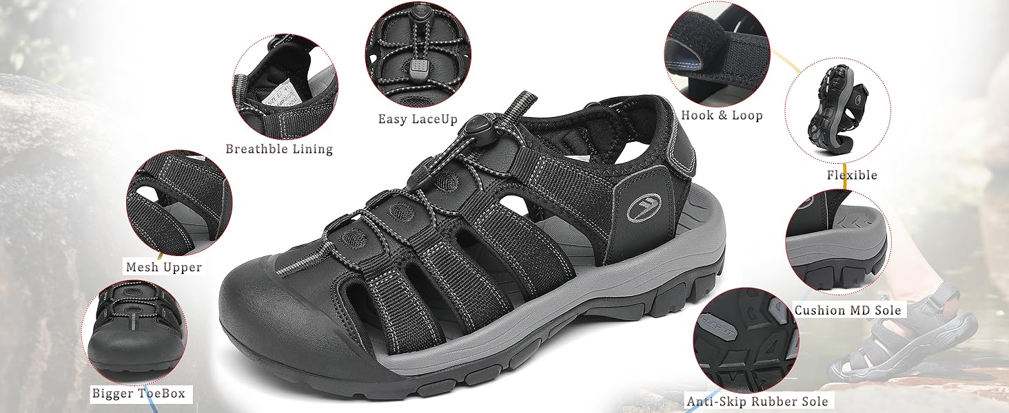 Чоловічі сандалі FLARUT літні трекінгові спортивні закритим носком, зелені 43 EU