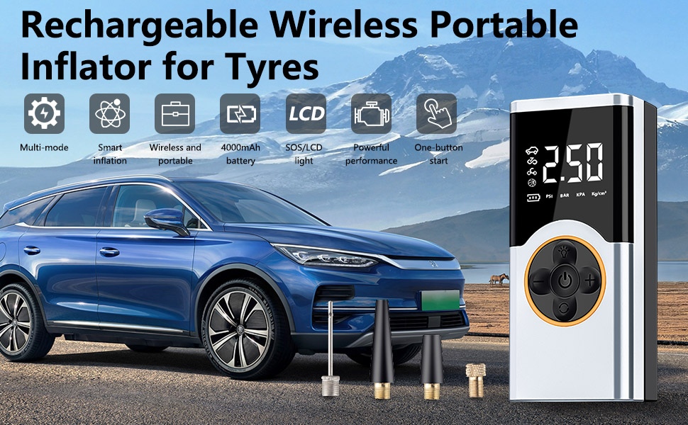 Електричний компресор LOVPIS для велосипеда, авто, мотоцикла, м'ячів (150PSI, 4000mAh)