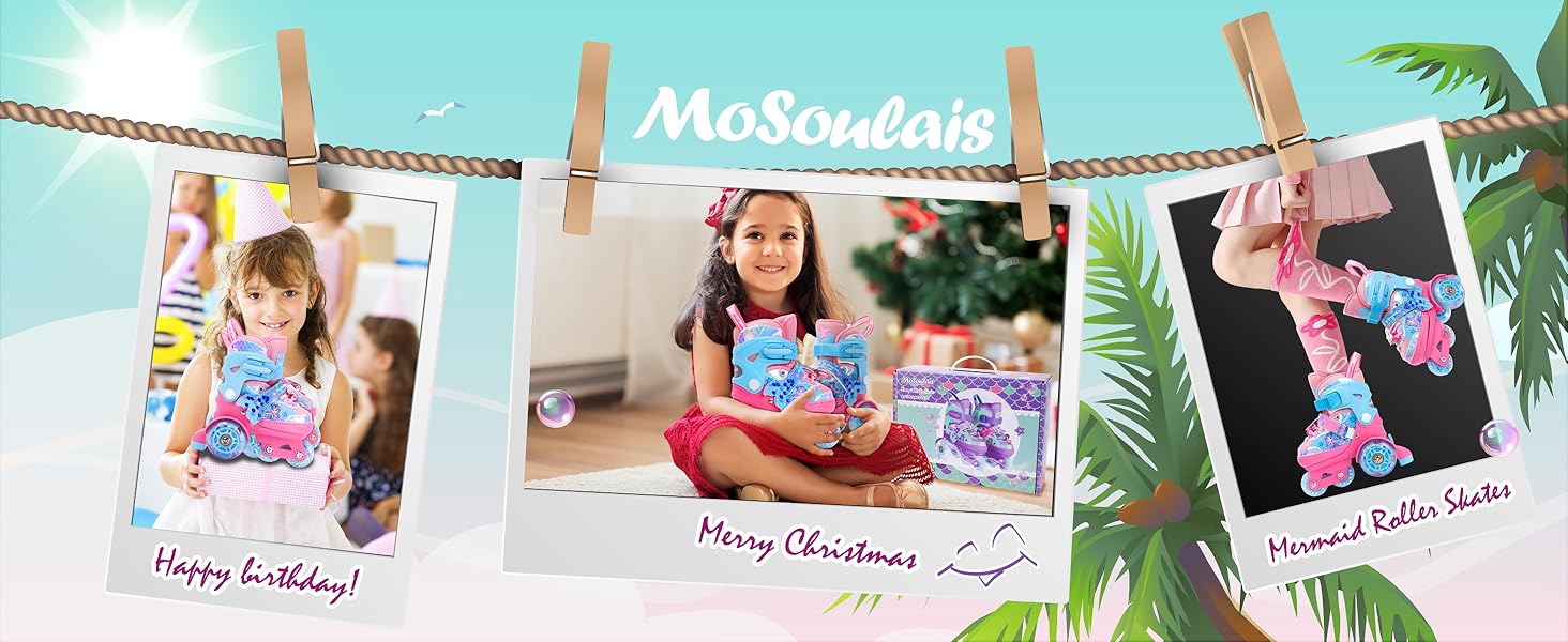 Дитячі ролики Meerjungfrau для дівчаток, 4 розміри, регульовані, з підсвічуванням, 3 колеса, рожеві