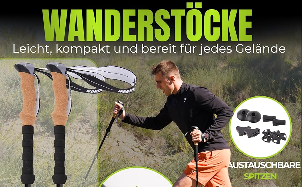 Телескопічні трекінгові палиці з алюмінію для скандинавської ходьби та гірських походів, ультралегкі, регульовані (для чоловіків та жінок) з аксесуарами та сумкою