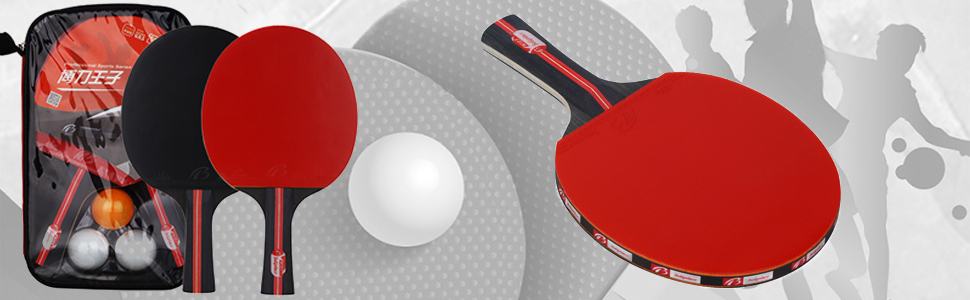 Ракетки для настільного тенісу, Amaza Professional Table Tennis Set, 2 ракетки для настільного тенісу 3 м'ячі для настільного тенісу для любителів, початківців, експертів (7 шарів деревини тополі Висока еластична губка 2 мм) Червоний