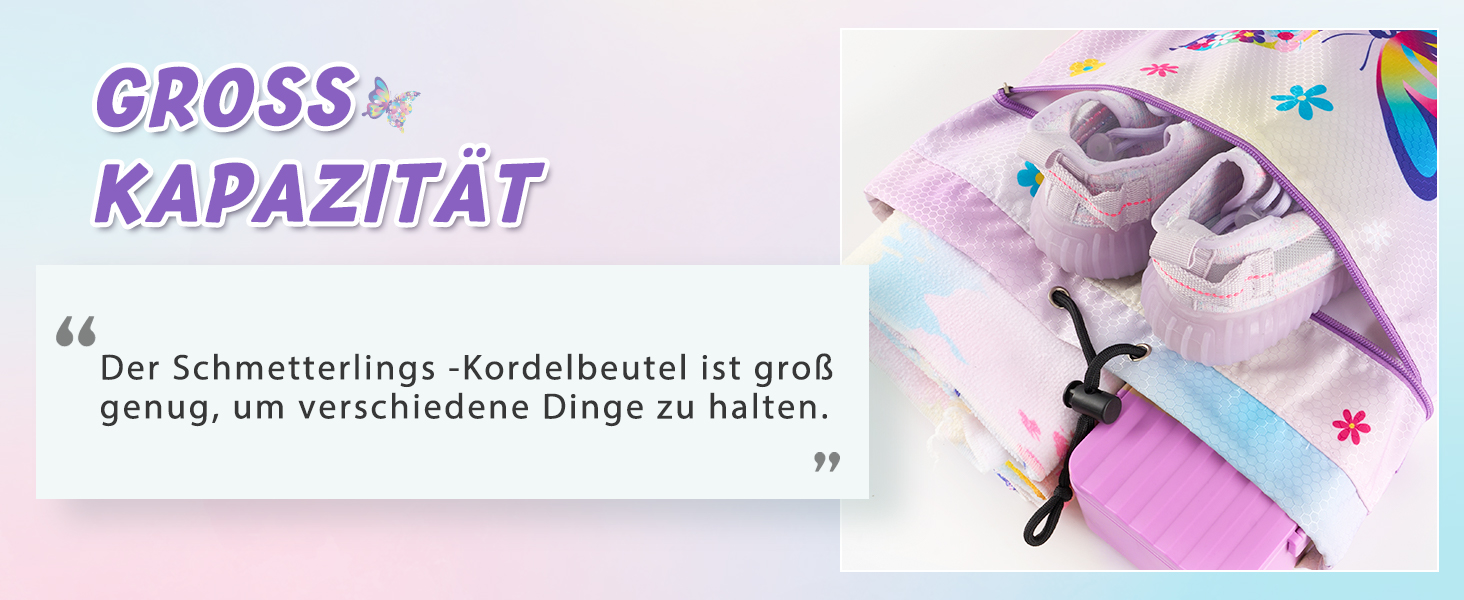 Спортивна сумка WAWSAM для гімнастики з шнурком - 38 × 45 см. Дитяча водонепроникна сумка для плавання, пляжу, покупок (Метелик)