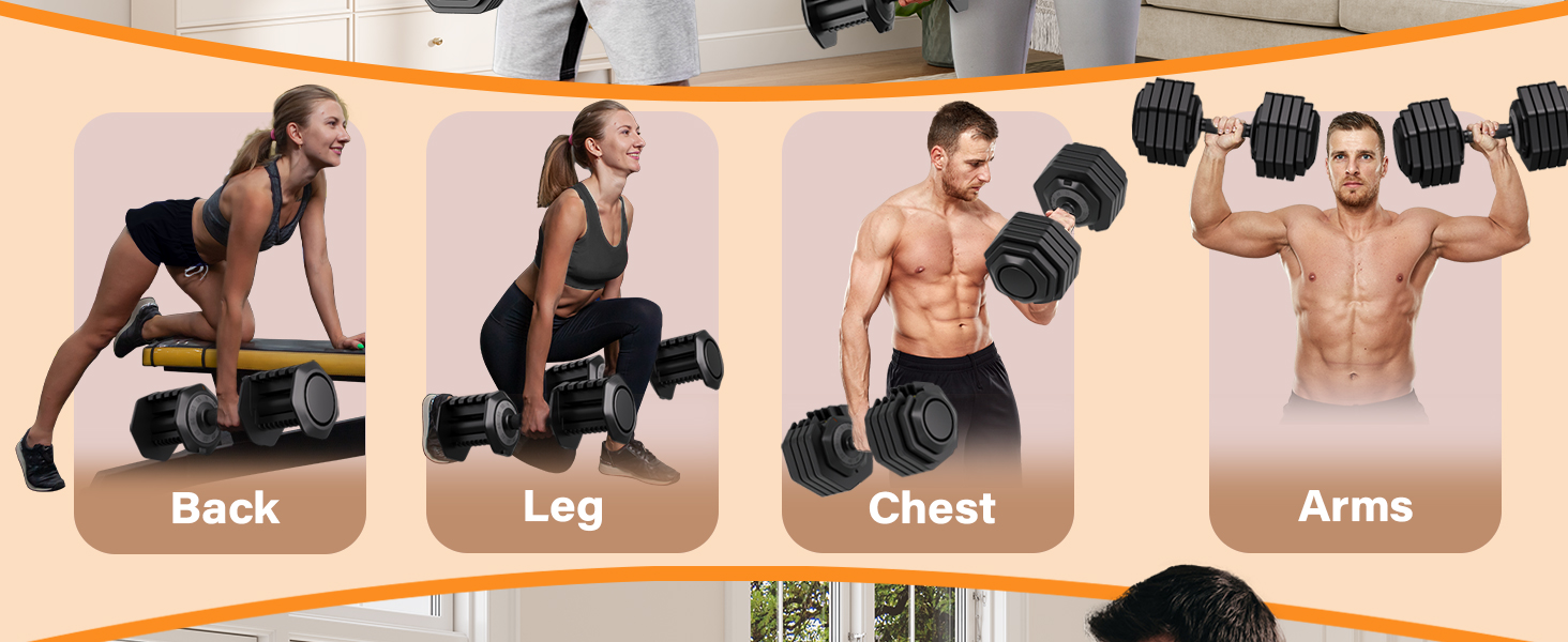 Набір гантелей регульовані, 11 кг/24.5 кг, 2 шт. з неслизьким грифом, швидке регулювання ваги, чорний колір