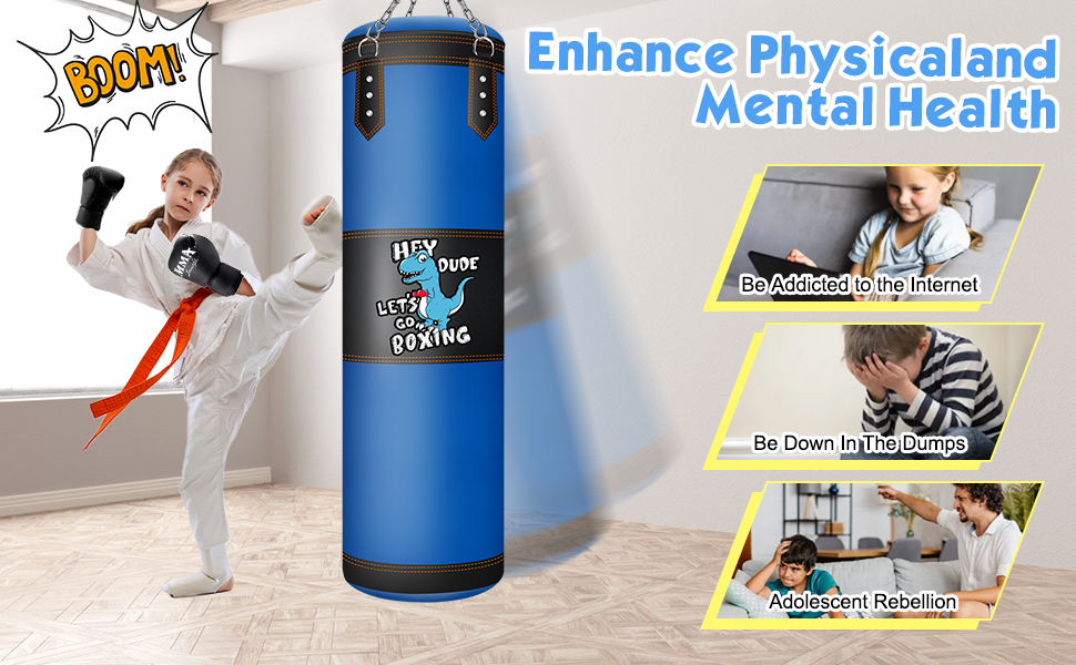 Дитячий боксерський мішок з підвіскою та рукавичками (блакитний, без наповнювача)