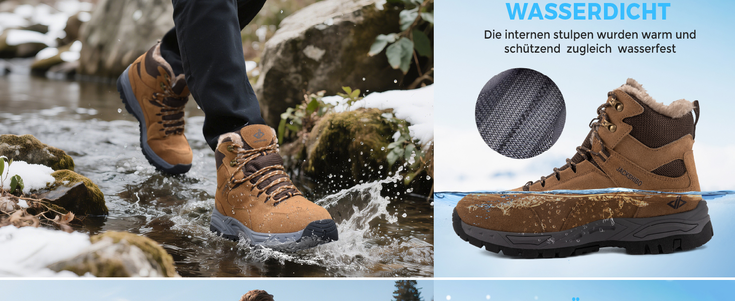 Зимові черевики JackShibo для чоловіків та жінок. Теплі, водонепроникні, з антиковзким покриттям. Зимові чоботи для активного відпочинку на природі. Розмір EU 43, колір коричневий.