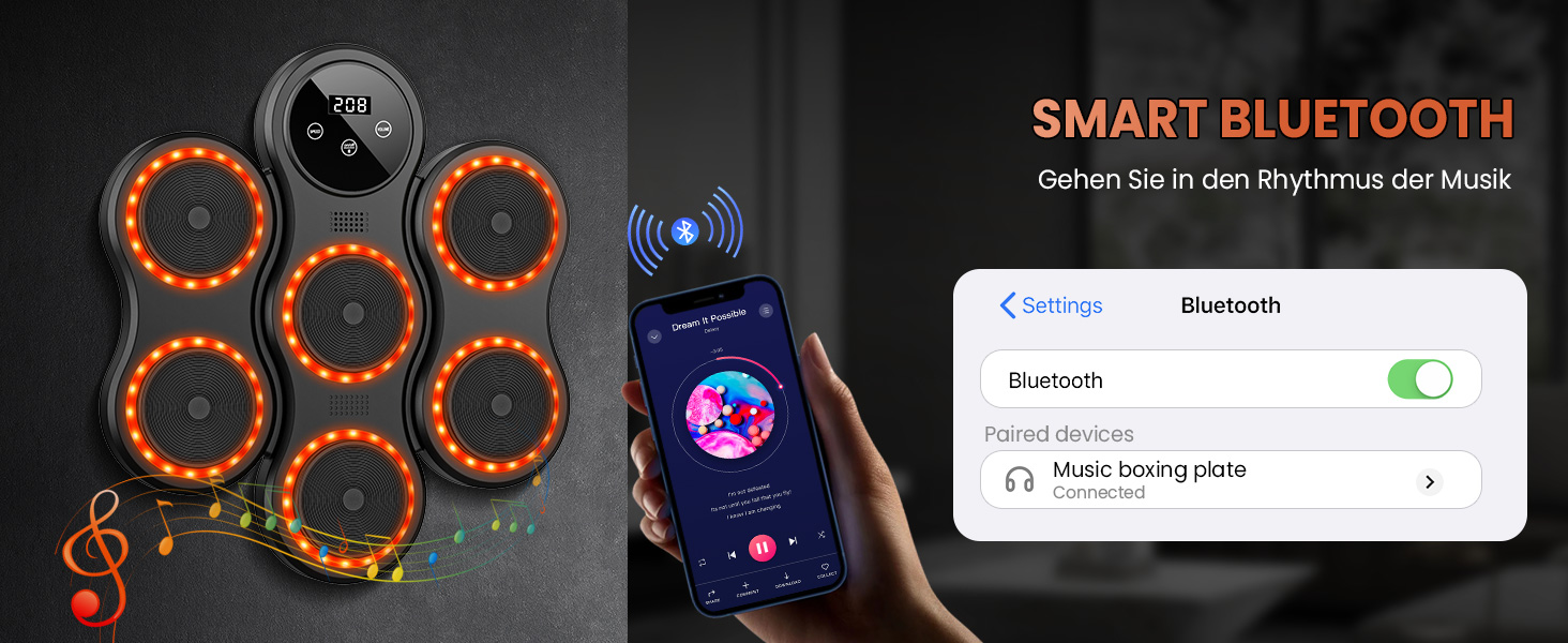 IERAKOR Музичний бокс-машина з LED, Bluetooth, 9 режимів швидкості, з рукавичками, інтелектуальна електронна боксерська машина для дорослих та дітей