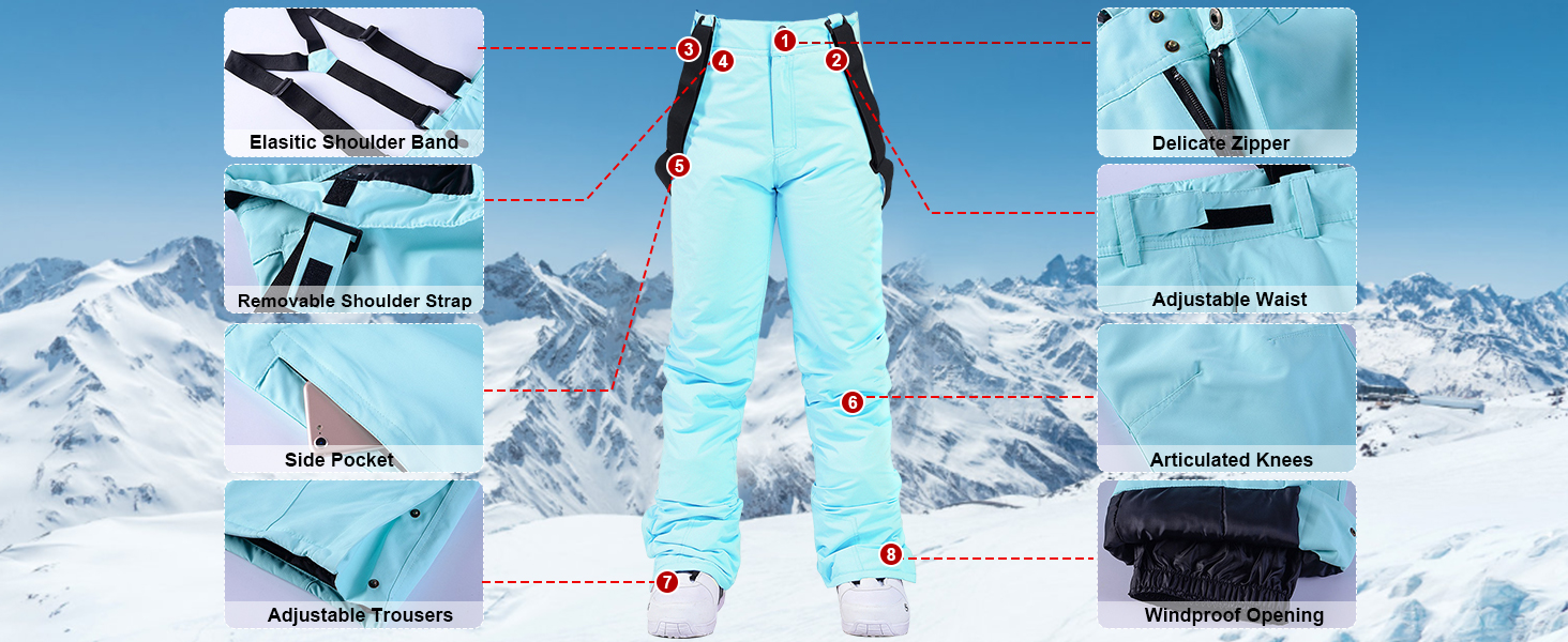 Жіночий гірськолижний костюм (2 частини) від ALSOGO: куртка та штани. Водонепроникний, дихаючий, з капюшоном. Ідеально для катання на лижах та сноуборді. Білий колір.