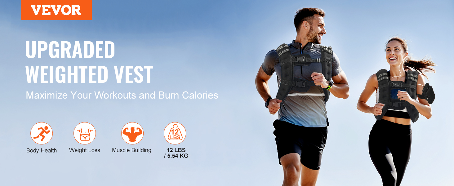 Вагова жилетка VEVOR 5.4 кг з світловідбиваючими смугами, регульована пряжка, для чоловіків та жінок, для силових тренувань, бігу, фітнесу, схуднення