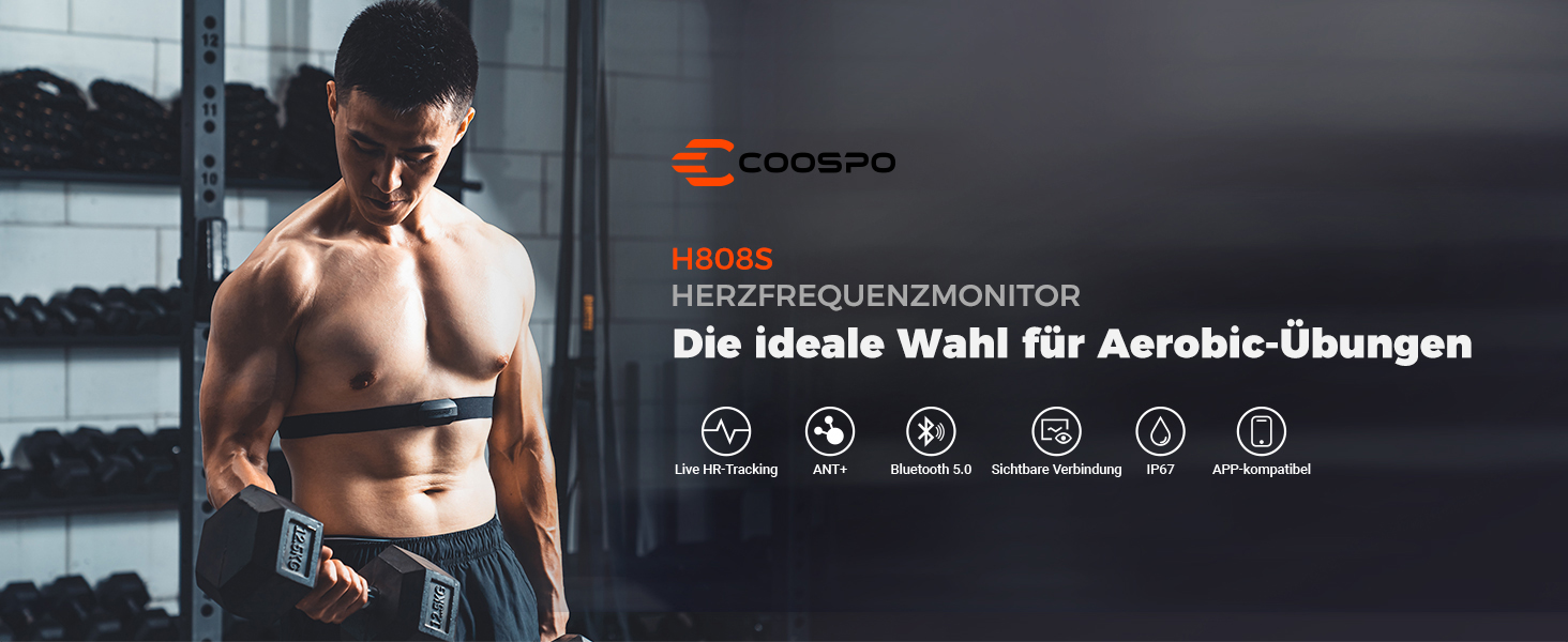 Пульсометр COOSPO H808S з нагрудним ременем ANT+/Bluetooth, HRM Premium, водонепроникний IP67, сумісний з Polar, Wahoo, Garmin, Zwift, Strava