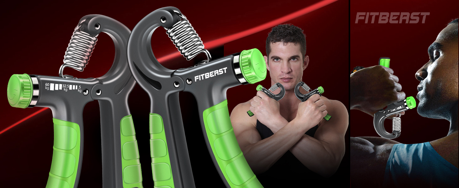 FitBeast Набір для тренування рук (5 шт.): підручники для підручників, розтискачі пальців, м'яч для хватання та м'яч для зняття стресу для спортсменів (світло-зелений)