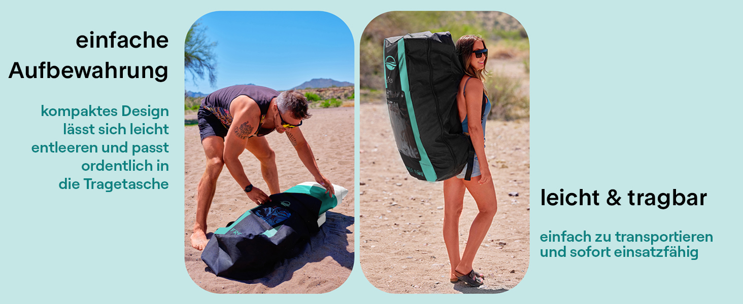 Надувний SUP СерeneLife для дорослих та дітей: комплект з веслом, насосом та сумкою. Touring SUP для плавання по морю, річці та озеру. Максимальне навантаження 155 кг, колір аквамарин.