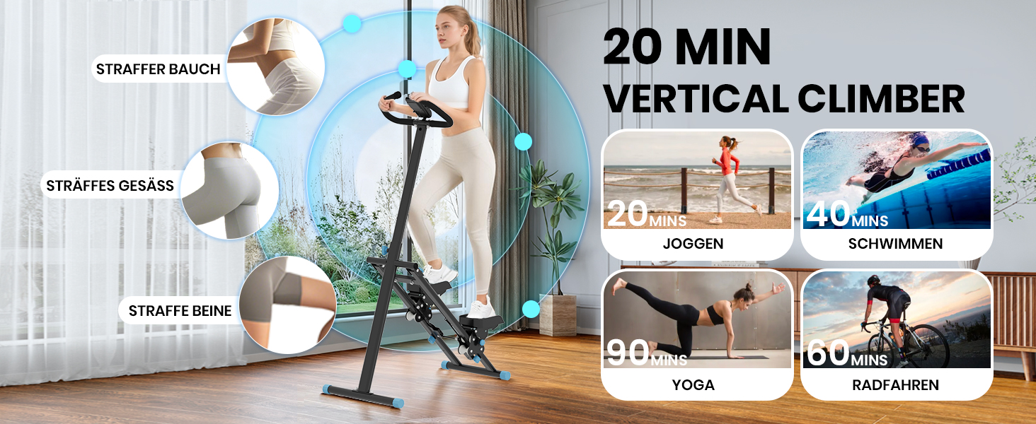 Вертикальний степер Mdeam для дому з широким кроком, складаний, з ручками, для кардіотренувань, чорний