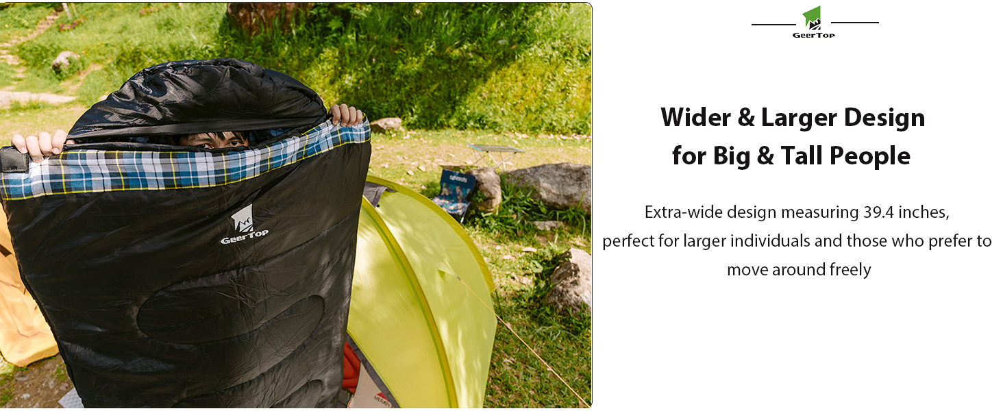 Сплячий мішок GEERTOP XXL 4 сезони, фланелевий, 220x100 см, для дорослих, кемпінг, подорожі, туризм, чорний у синьому клітинку