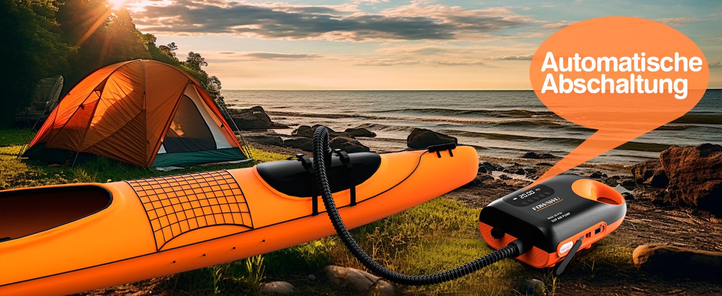Насос FOWAWU 20PSI 12V DC для SUP, човнів та каяків: активне охолодження, автоматичне надування/здування