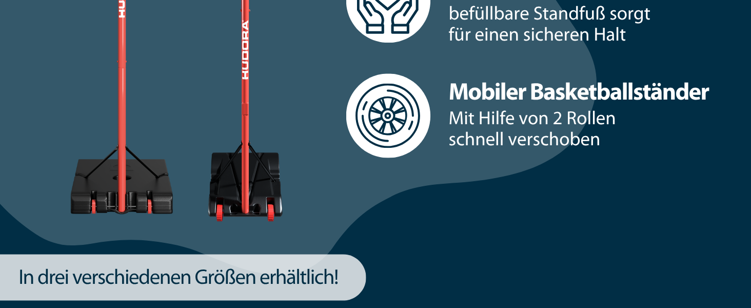 Баскетбольний стенд HUDORA Start: регульована висота, мобільний для дітей, підлітків та дорослих, вуличний з колесами 305 см