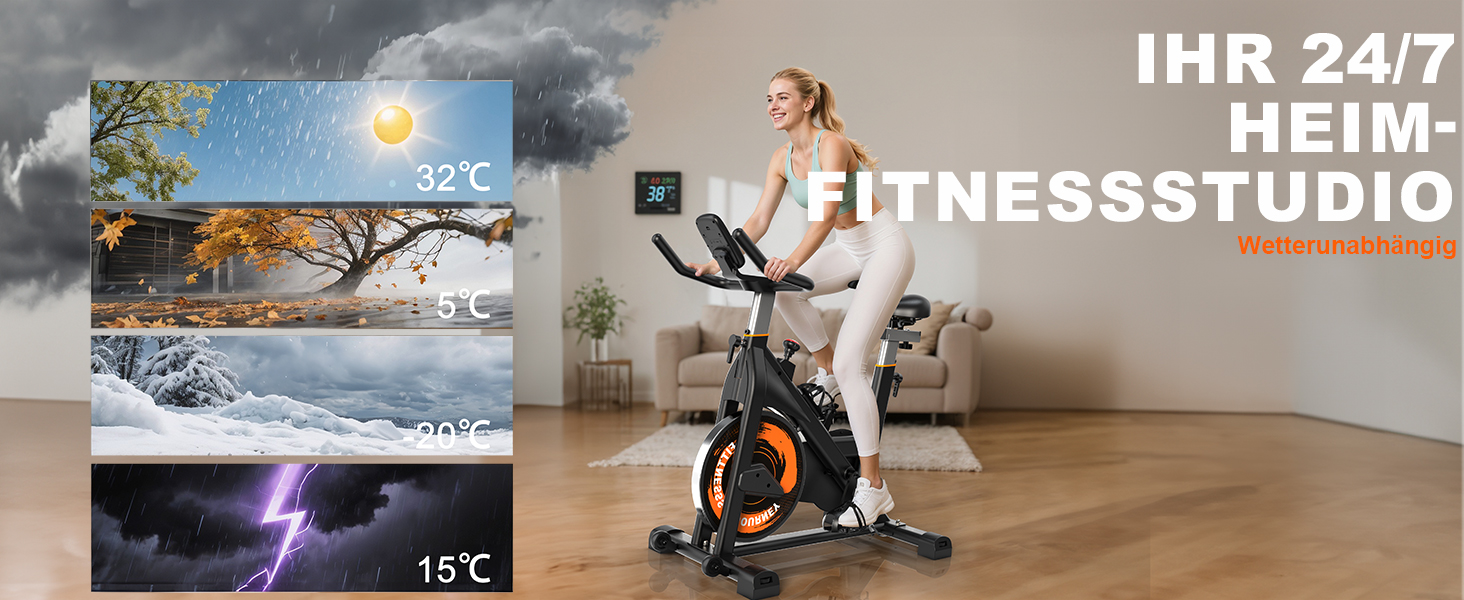 Велотренажер з Bluetooth: велотренажер з магнітним опором, фітнес-велосипед для дому з LCD-дисплеєм, вантажопідйомність 160 кг (Помаранчевий)