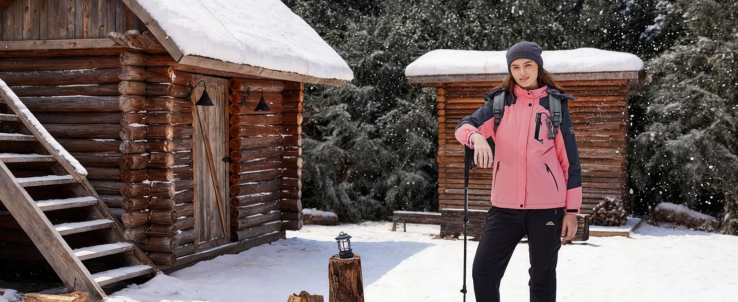 TACVASEN жіноча куртка-перехідник, тепла зимова куртка, куртка для походів, гірськолижна куртка з водонепроникною блискавкою, білий та чорний колір