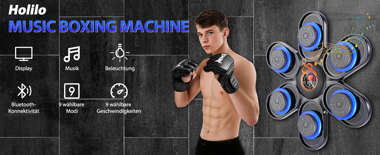 Музична боксерська машина з LED-підсвіткою та Bluetooth, 3 рівня регулювання розміру, 9 режимів швидкості та тренувань, лічильник ударів, для дорослих та дітей
