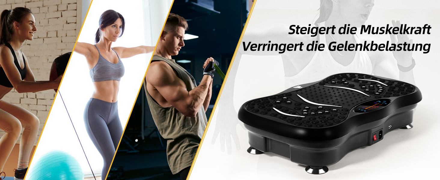 Віброплатформа EVOLAND 3D для фітнесу з 5 програмами, Bluetooth та 2 гумками для тренувань вдома