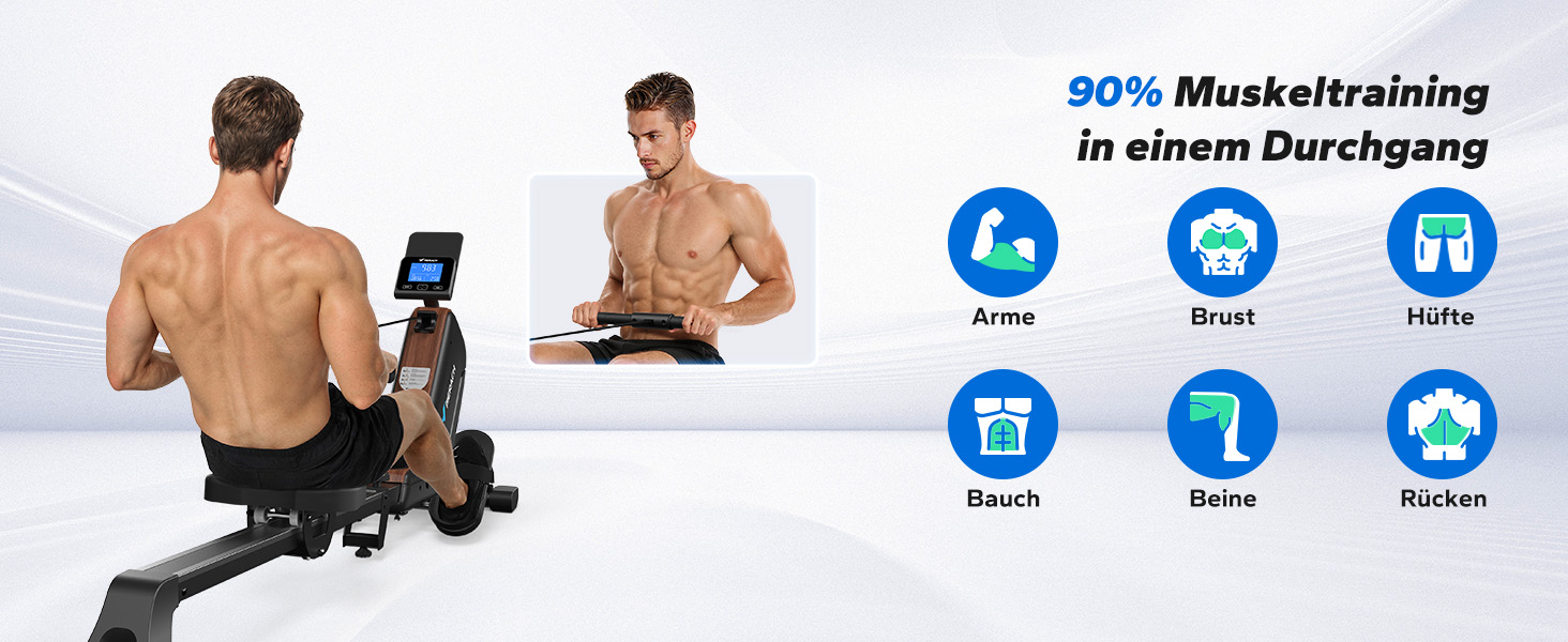 Гребний тренажер MERACH для дому, складаний, магнітний, тихий, з додатком, подовжені направляючі, електричне налаштування (самостійно)