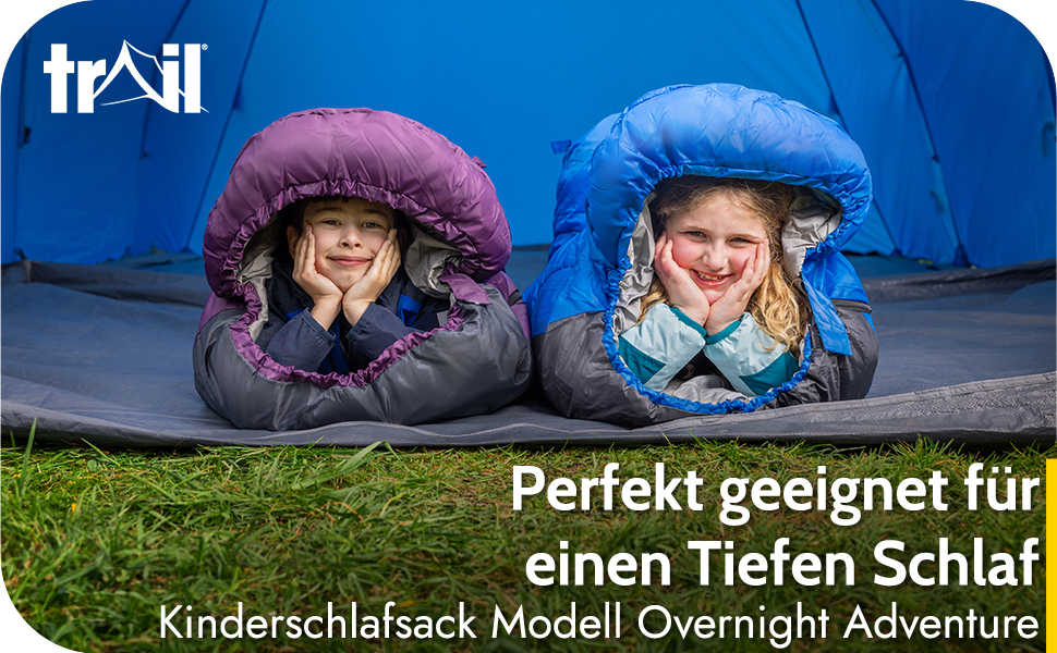 Дитячий спальник Trail Mumienschlafsack для кемпінгу 3 сезони, блакитний, 300 г/м² - з транспортним рюкзаком для хлопчиків та дівчаток