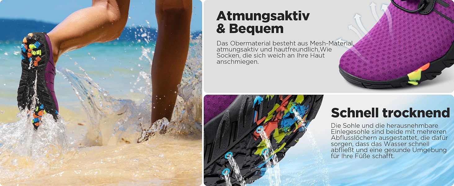 Водні черевики SIMARI WP001 для жінок та чоловіків, швидковисихаючі, для плавання, дайвінгу, серфінгу, йоги та відпочинку на природі. Розміри: 42 EU (216 Lila, 209 Gray Stripe)