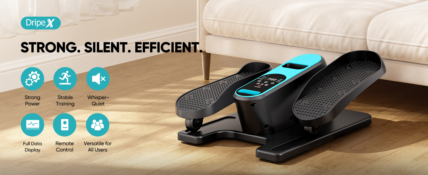Електричний міні кросс-тренажер Dripex для дому з пультом, 12 швидкостей та 6 програмами, синій