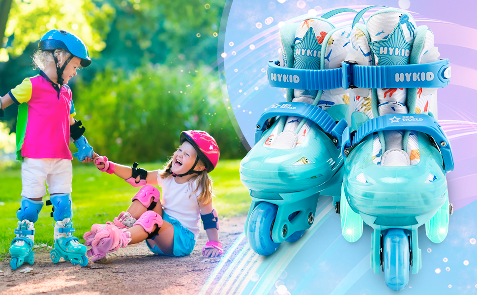 Дитячі ролики для дівчаток, 4 розміри, регульовані, безпечні, з дихаючим матеріалом, квіткові, EU 28-32