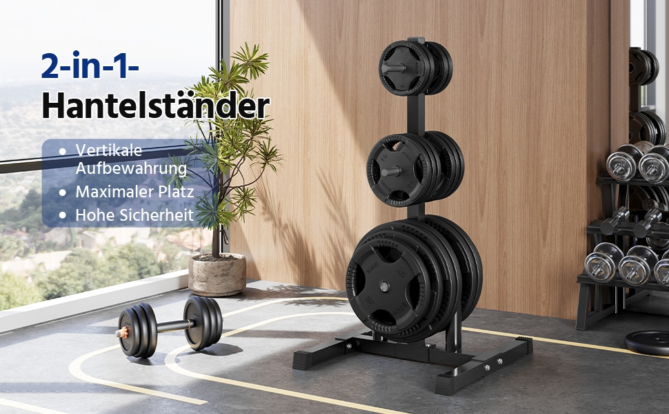 Стійка для гантелей Yaheetech - дерев'яний підсвічник для гантелей, стійка для ваги з 6 стієк, 28 мм, сталь, максимальне навантаження 400 кг