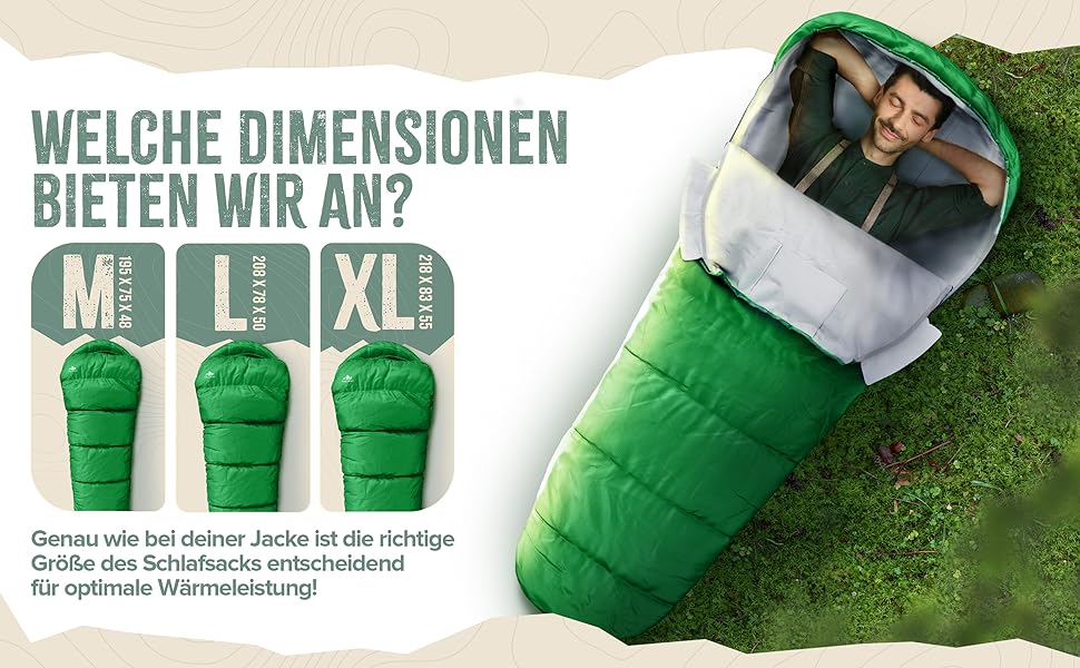 Сплячий мішок ONLYHIKE® Outdoor I [300GSM] - теплий, легкий (1700г) для весни, осені та зими [-5°C до 10°C] | Для кемпінгу, відпочинку на природі та подорожей | Розмір M-XL, Колір: Зелений