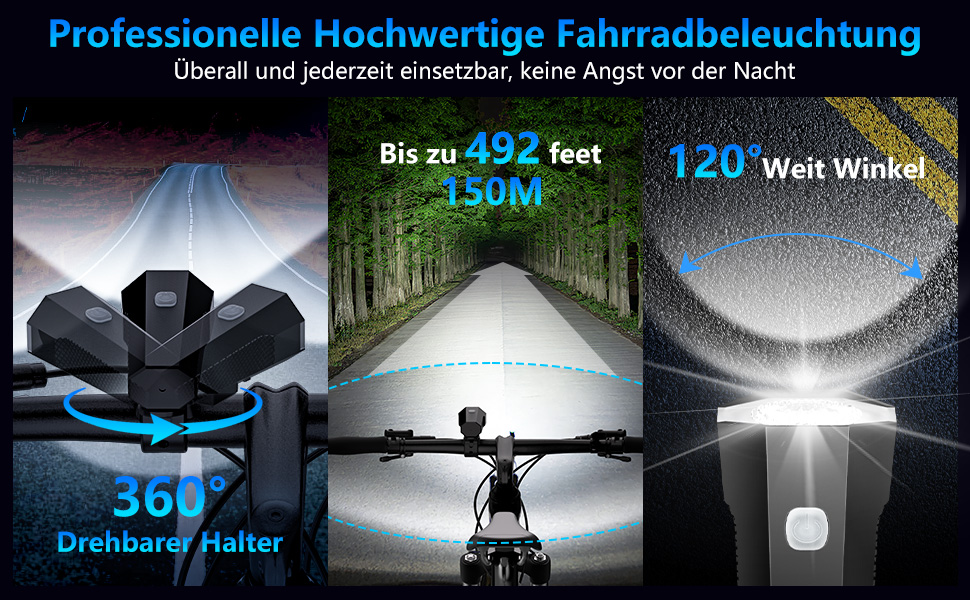 Набір LED-ліхтарів для велосипеда, перезаряджуваний, сертифікований STVZO, водонепроникний, з USB-зарядкою. Фронтальний та задній ліхтарі для велосипеда. Чорний.