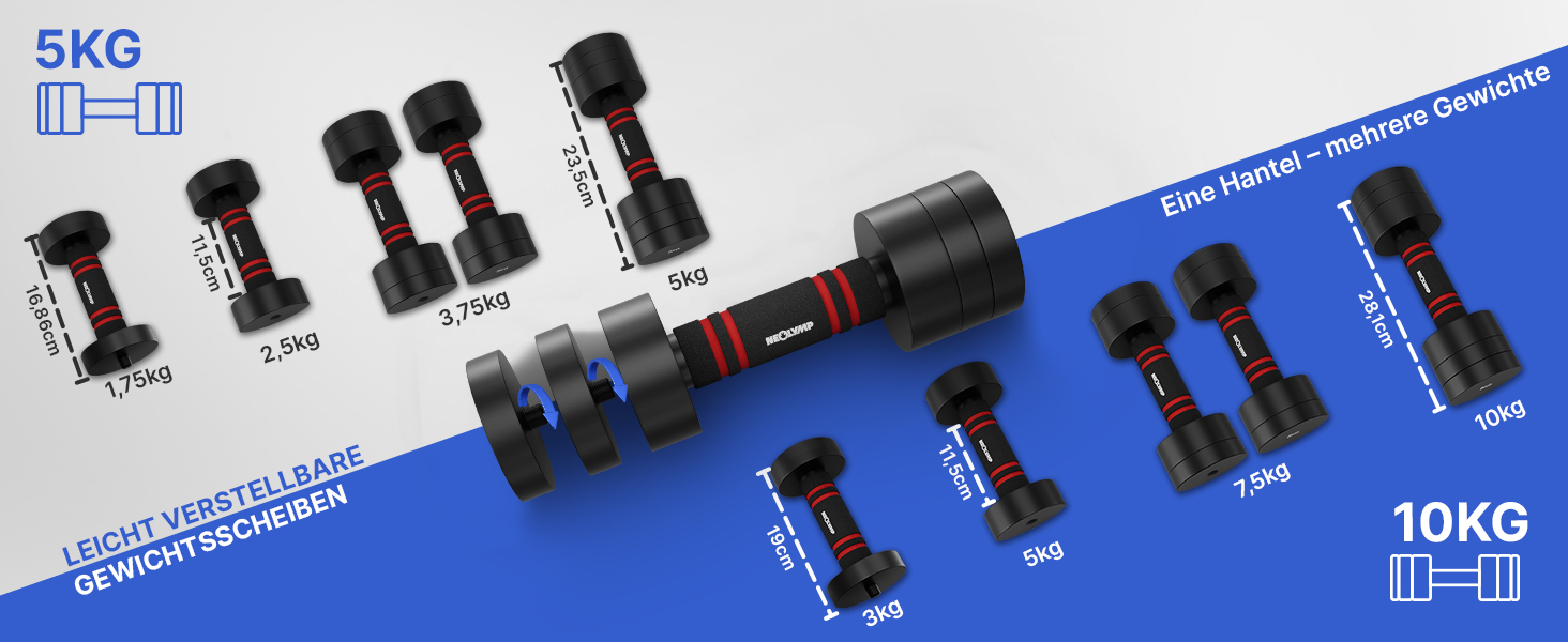 Набір гантелей Neolymp 2шт, регульовані 1,75-10 кг – сталеві гантелі, компактний набір, пінопластова ручка, чорний хром, 2 x 1,75 - 5 KG