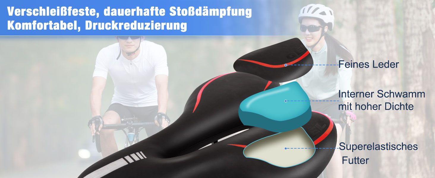 Велосипедне сідло ENJOHOS: водонепроникне, PU, для MTB, Trekking, Tour, шосе, чорний колір