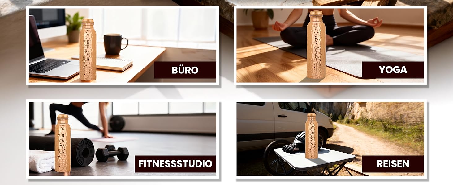 Куперна пляшка для води, 1000 мл, з кришкою та сумкою, витікає захищена, для йоги та офісу (1 шт., натуральний мідь)