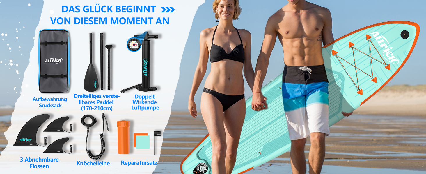 Надувний SUP Борд ALLPICK Premium Set: Комплектація для початківців та професіоналів, 200 кг, з тримачем для камери