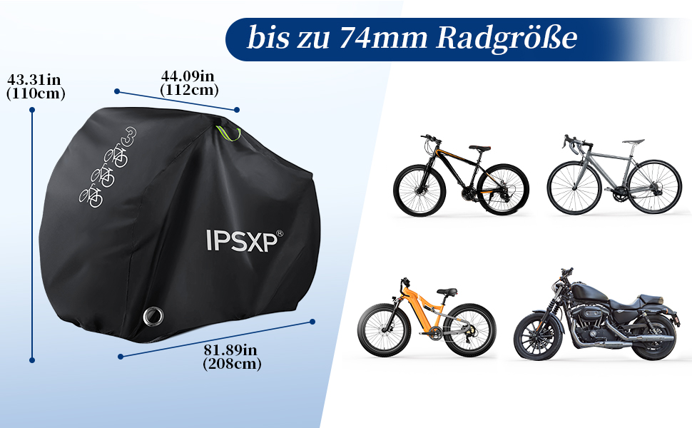 Чохол для велосипеда IPSXP, 210D Oxford, водонепроникний, від снігу, пилу та UV-захистом, для всіх типів велосипедів, 208x112x76 см