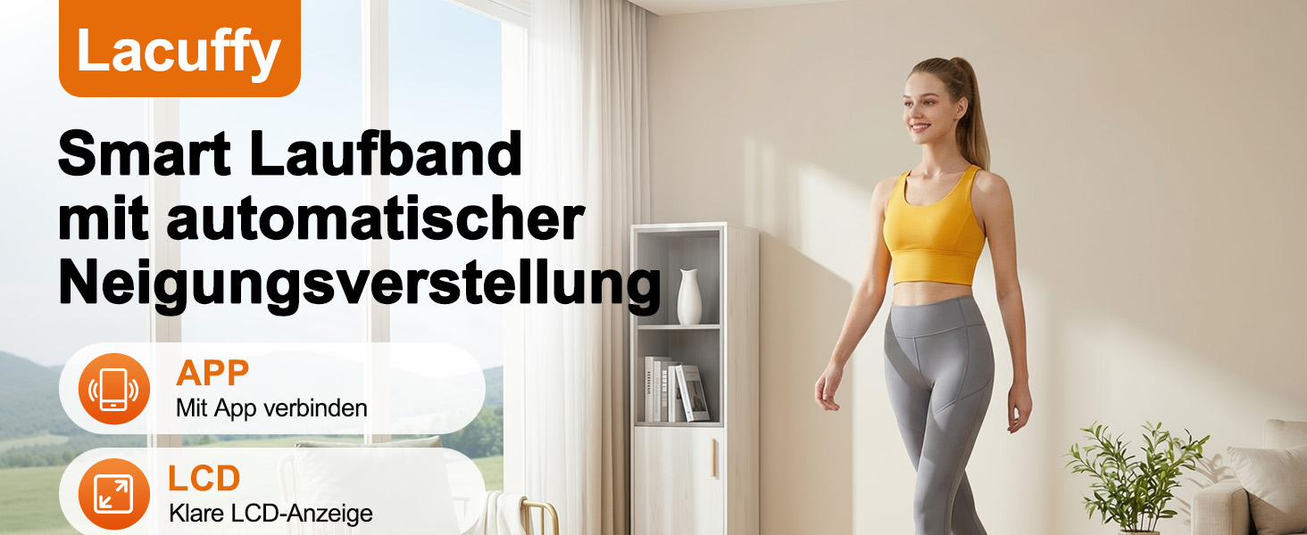 Бігова доріжка Lacuffy Walking Pad з нахилом для дому та офісу, керування через додаток, AI-тренування, підтримує до 136 кг, 90 см, чорна