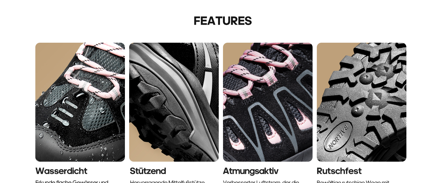 Черевики для трекінгу та подорожей NORTIV 8 Adventurer для жінок - дихаючі, зручні, розмір 40.5 EU, бежево-лілові