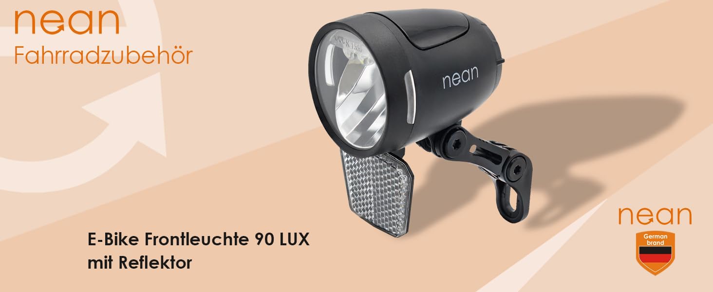 Фронтальна фара для електровелосипеда Nean - 90 LUX, з відбивачем, сертифікат StVZO