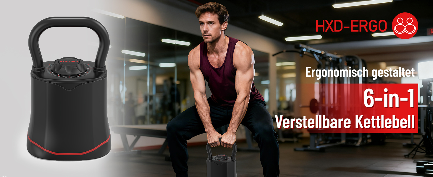 HXD-ERGO Регульована гантель-гиря 6-в-1 (3–18 кг) з швидкою зміною ваги, широким руків'ям, компактна для дому та залу, чорна