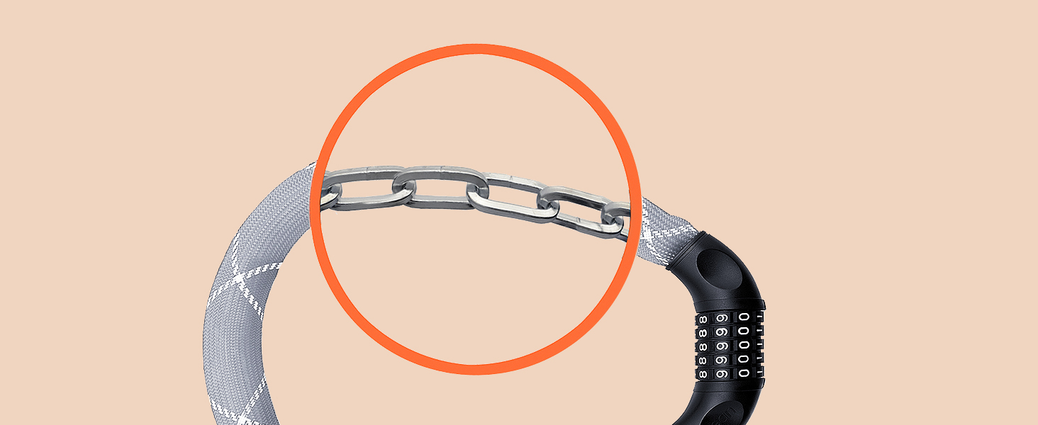 Надійне велозамок Nean з кодом, 6x6x900 мм, сталевий ланцюг, тканинне покриття, висока безпека