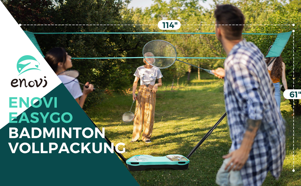 Набір для бадмінтону EasyGo: 4 ракетки, сітка, 4 волани, сумка для зберігання
