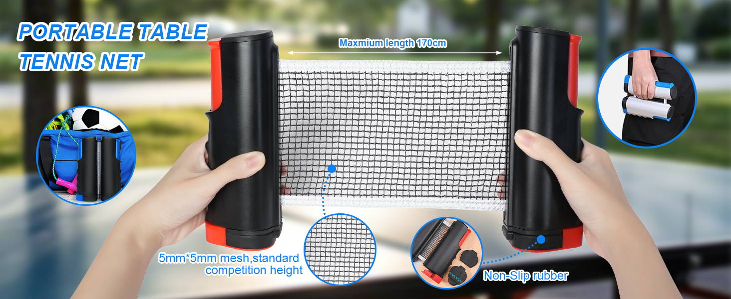 Мережа для настільного тенісу Flintronic, висувна, портативна, 170 см, чорно-червона