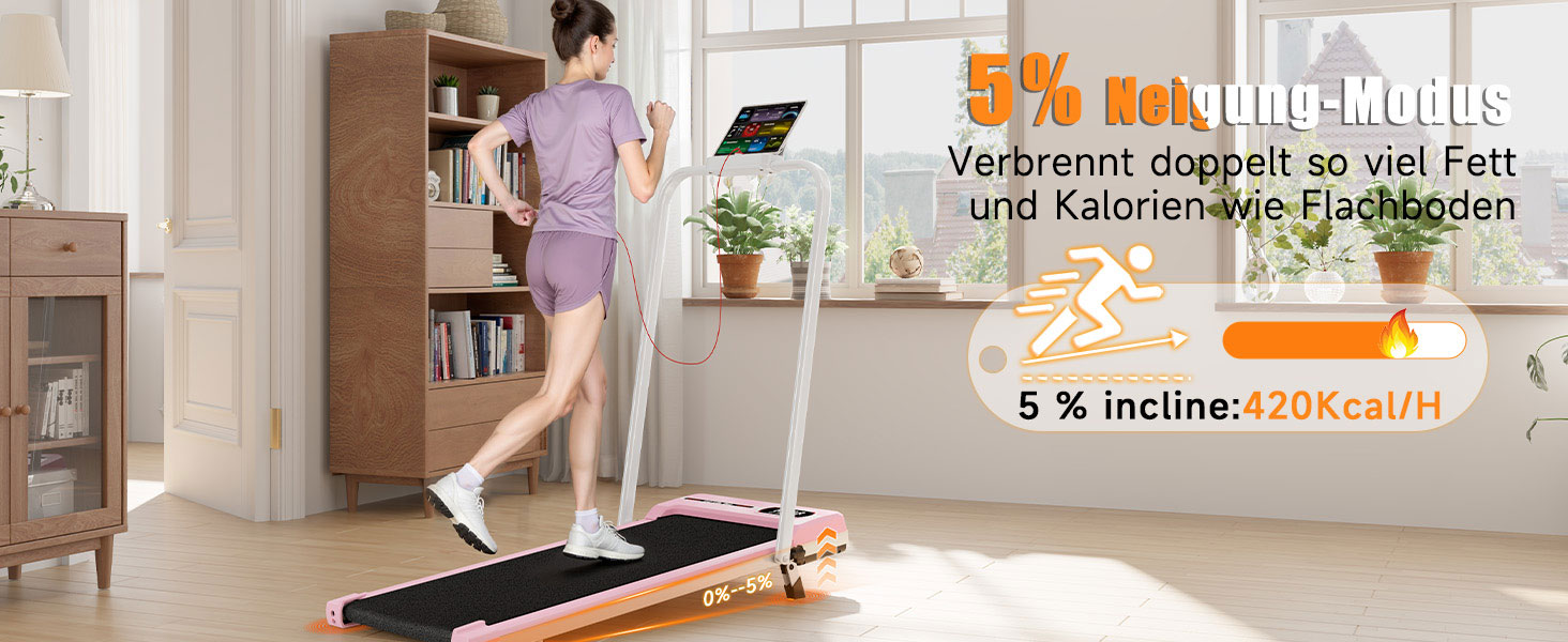 Біговий доріжки Dskeuzeew складний з нахилом - 4 в 1 Walking Pad з 5% нахилом для дому, рожевий