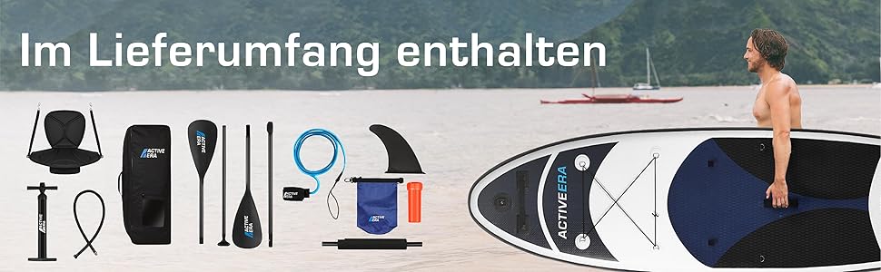 Надувне SUP-борд Active Era Stand Up Paddle Board з сидінням, комплект з регульованим веслом, насосом, рюкзаком та кріпленням для камери, 6 дюймів, 320x78x15 см, до 130 кг, блакитний