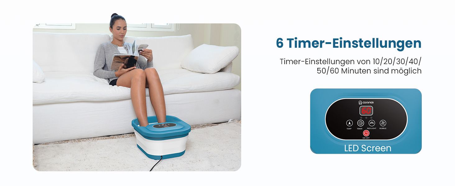 Зручне ванночка для ніг Comfier з масажем, підігрівом та функцією бульбашок | Складаний масажер для ніг | Вібрація, функція бульбашок, таймер, пемза для педикюру, 35°C-48°C, 8 Shiatsu роліків (Чорний, Синій)