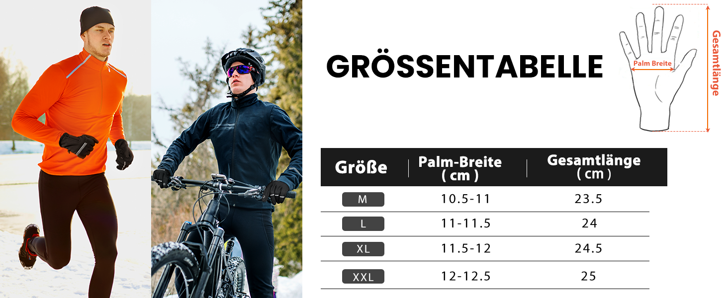 Велосипедні рукавички HIKENTURE: теплі, вітростійкі, з антиковзаючою поверхнею та підтримкою сенсорного екрану. Чорні рукавички з повним пальцем для чоловіків та жінок. Підходять для катання взимку та восени. Розмір M