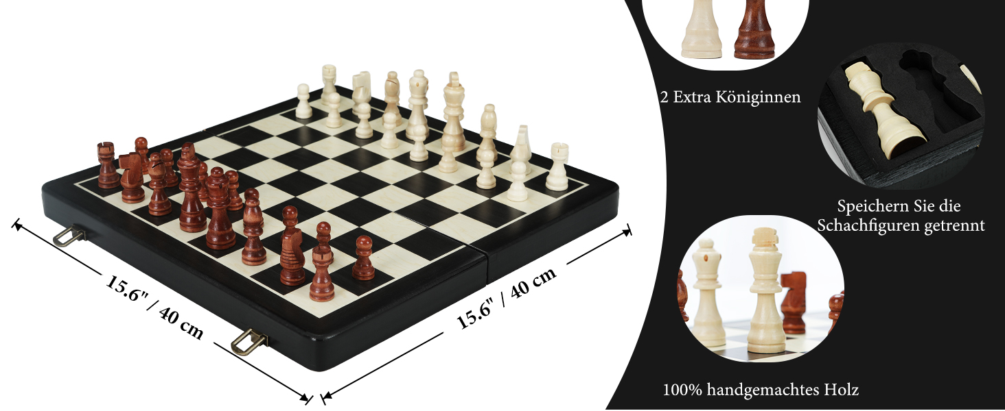 Шаховий набір Joneytech 2 в 1 магнітний, 39х39 см, дерев'яний, складаний, для дорослих та дітей, з додатковою королевою
