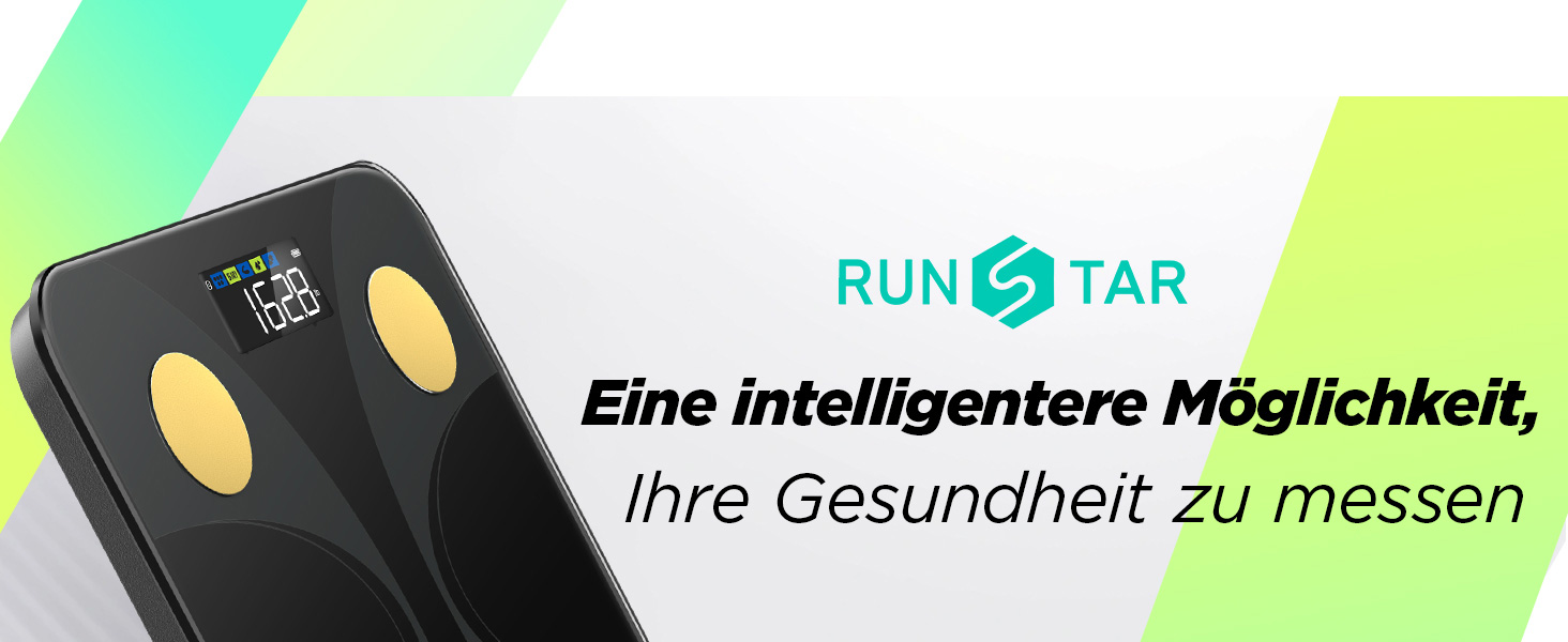 Вага RunSTAR для вимірювання жиру в тілі, персональна вага з великим дисплеєм, аналізатор 13 показників, синхронізація з додатком, чорний колір