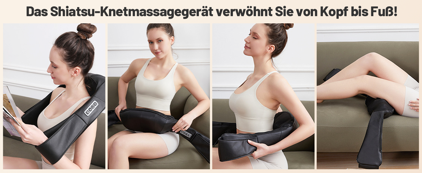 Масажер для шиї та тіла 3D Shiatsu з підігрівом - електричний масажер для шиї, плечей, спини та ніг з 16 масажними головками, 3 режимами, автовимкненням